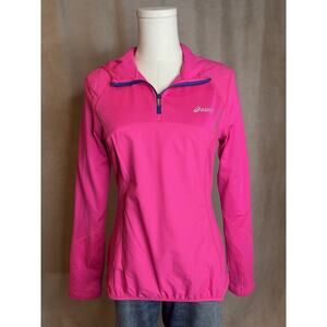 ASICS Pink Quarter Zip Hooded Fleece Athletic Pullover Small Activewear